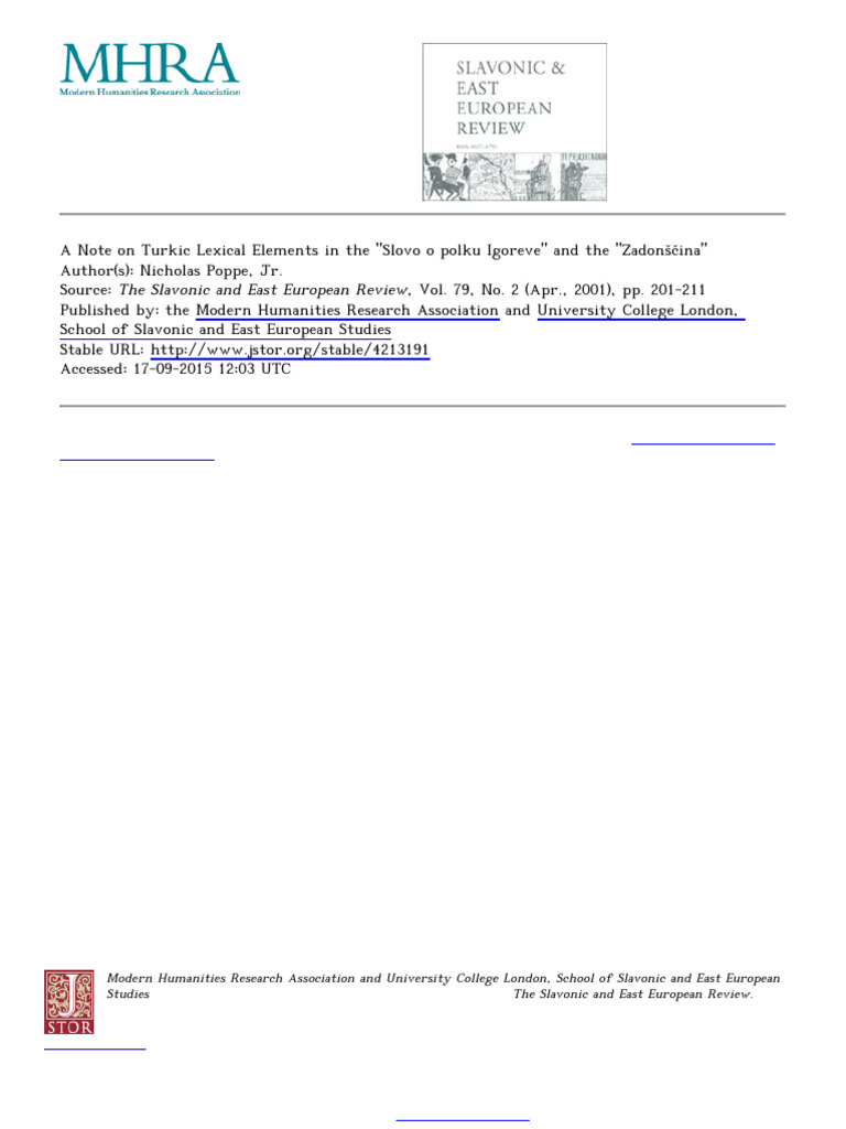 Turkic Elements in Slovo o polku Igoreve | PDF | Linguistics