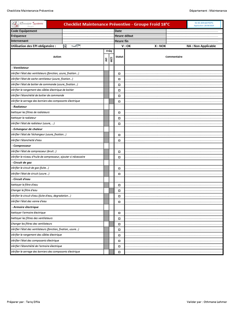 Checklist Maintenance Préventive Équipements | PDF | Radiateur | Génie ...