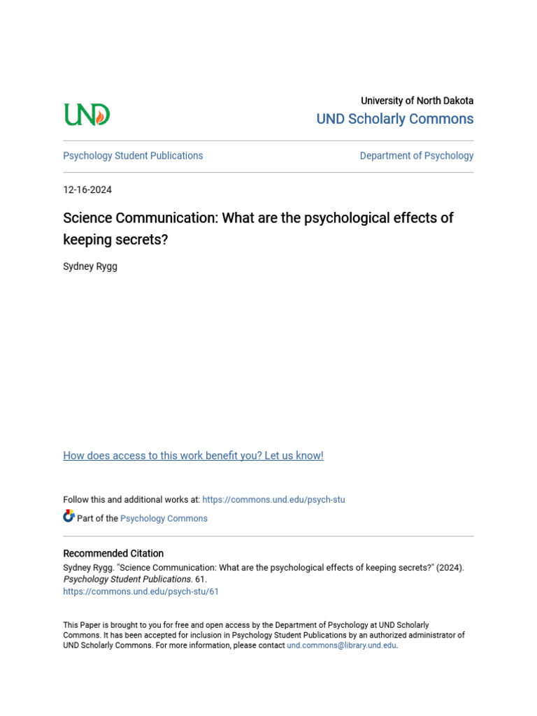 Psychological Effects of Keeping Secrets | PDF | Social Support ...