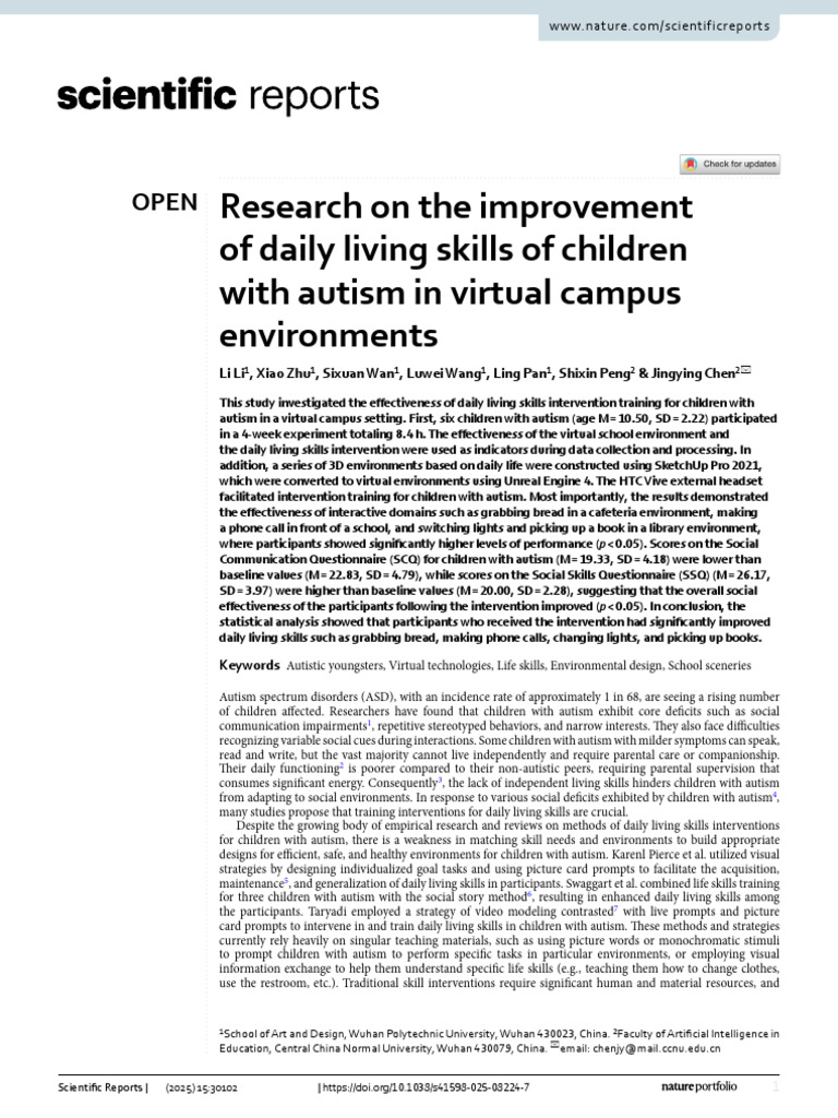 Virtual Skills Training for Autistic Children | PDF | Scientific Method