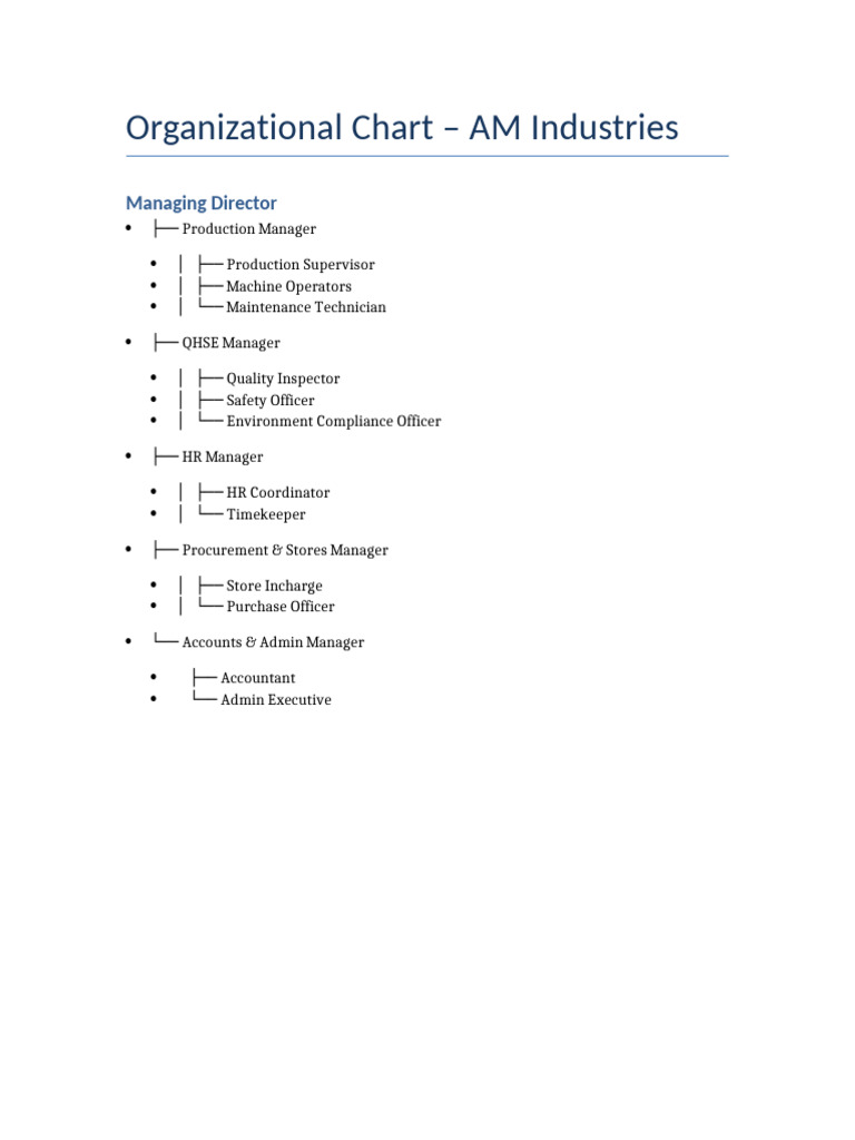 AM Industries Organizational Chart | PDF
