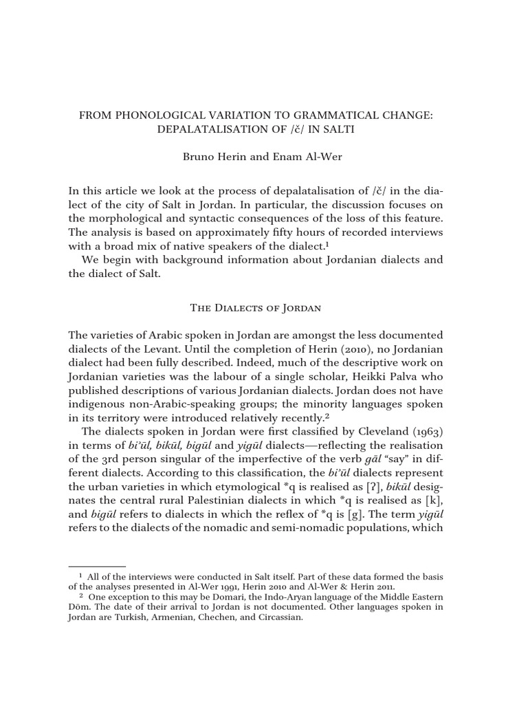 Depalatalisation of /č/ in Salt Dialect | PDF | Jordan | Dialect