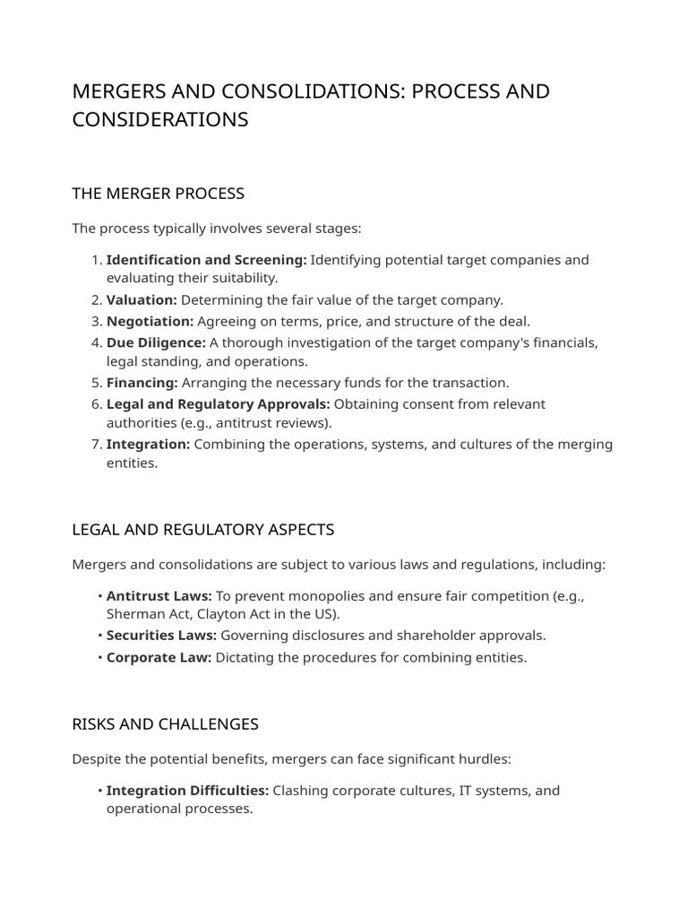 Merger and Consolidation Notes | PDF | Mergers And Acquisitions ...