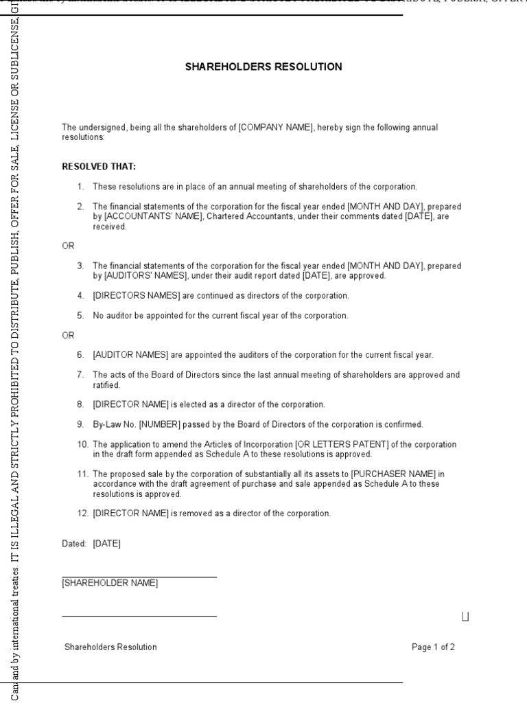 Shareholders Resolution | PDF | Board Of Directors | Copyright