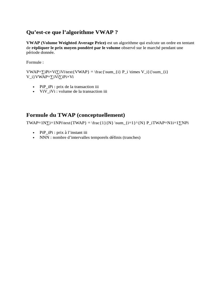 Comprendre l'algorithme VWAP en finance | PDF