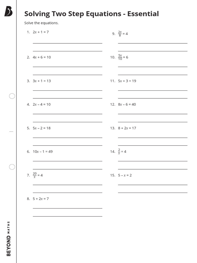 Solving Two Step Equations - Essential (Print) | PDF