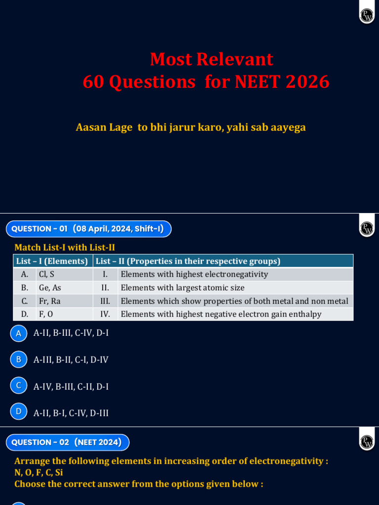 60 Questions Periodic Table | PDF | Periodic Table | Atomic