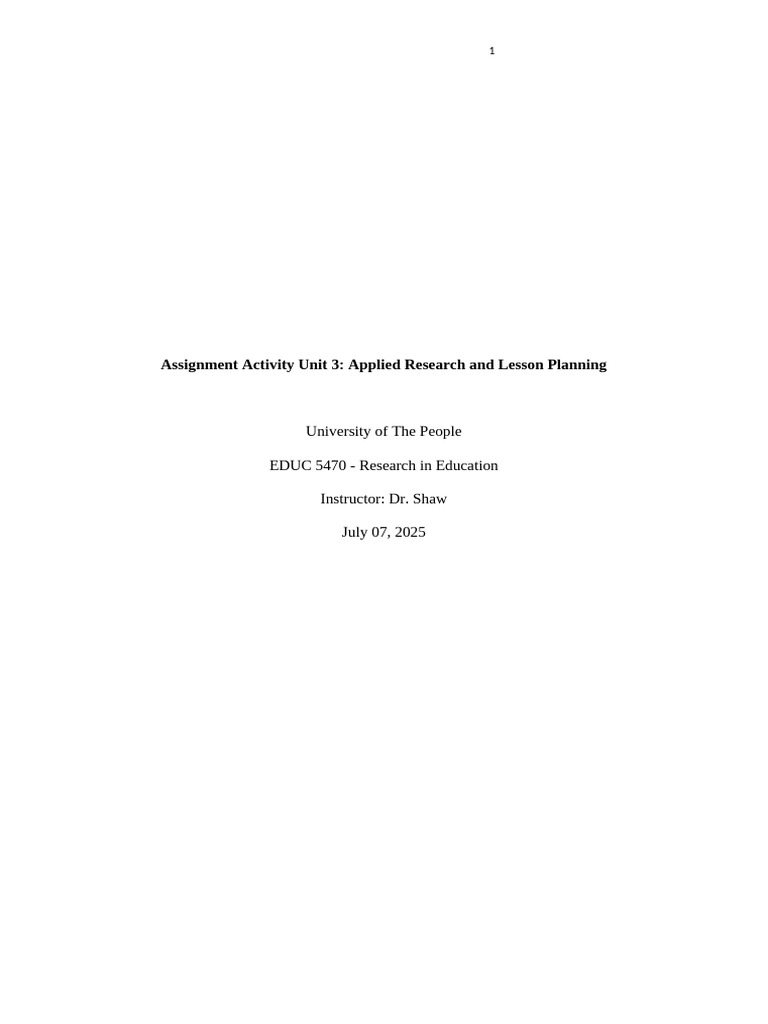 Assignment Activity Unit 3 | PDF | Learning | Lesson Plan