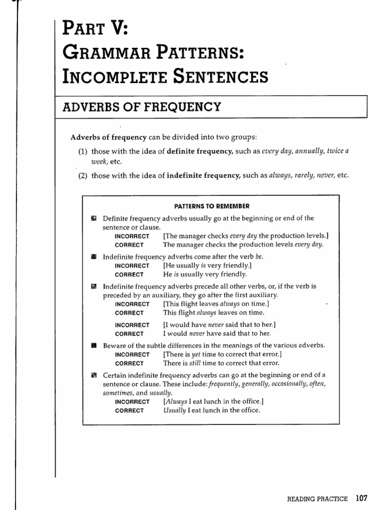 Reading Part V - Incomplete Sentences | PDF