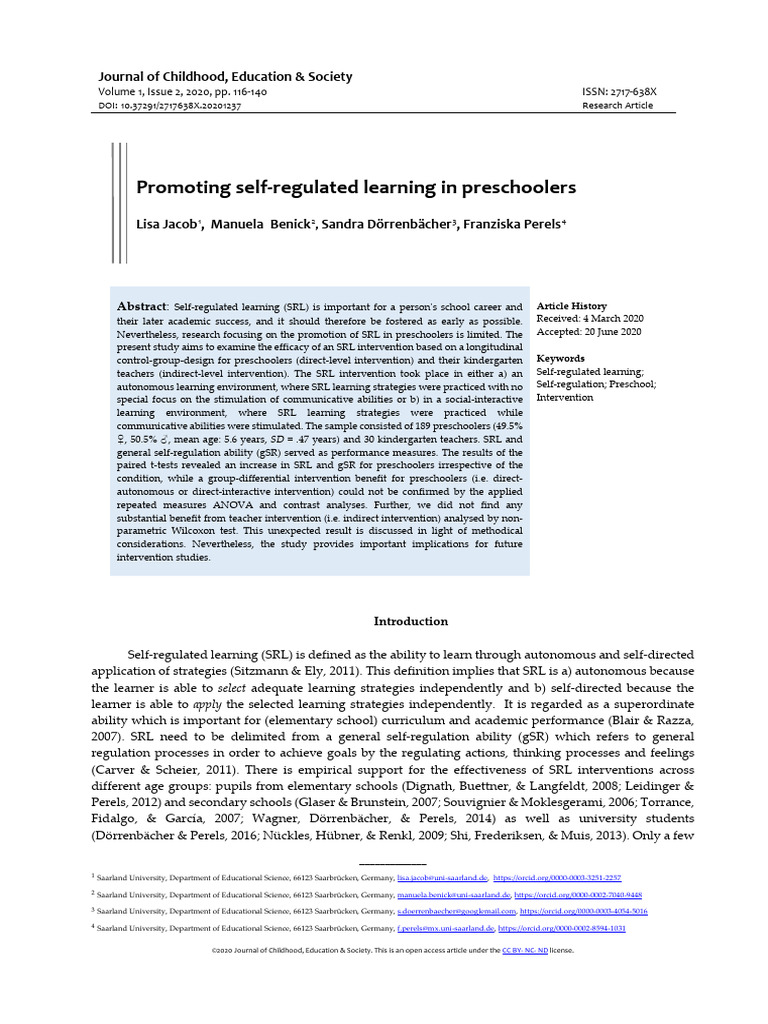 Enhancing Self-Regulated Learning in Preschoolers | PDF | Preschool ...