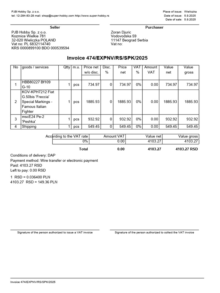 Invoice 474/EXPNV/RS/SPK/2025 Details | PDF | Invoice | Value Added Tax