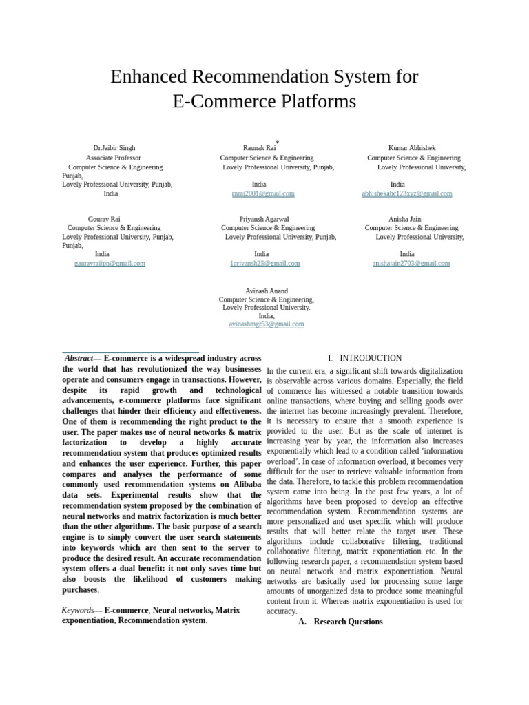 Neural Network-Based E-Commerce Recommendations | PDF | Deep Learning ...