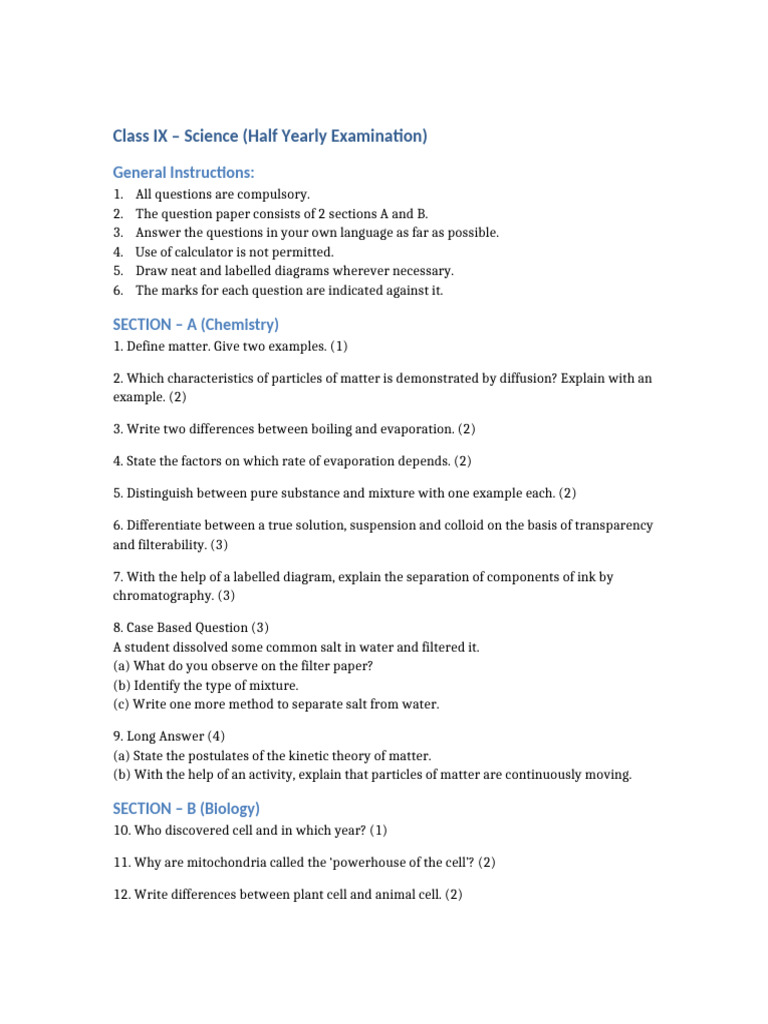 Class9 Science QuestionPaper | PDF
