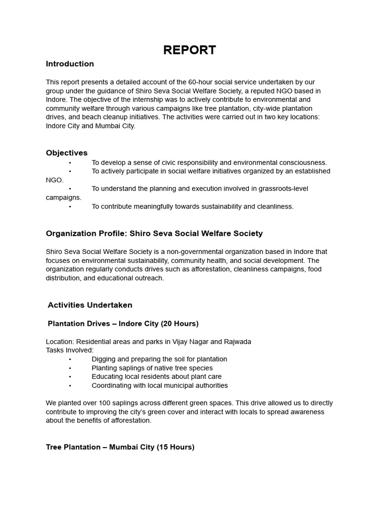 60-Hour Community Service Report | PDF | Natural Environment