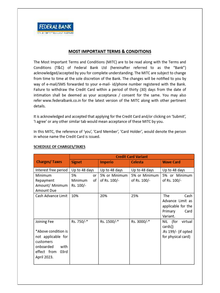 Most Important Terms Conditions | PDF | Credit Card | Banks