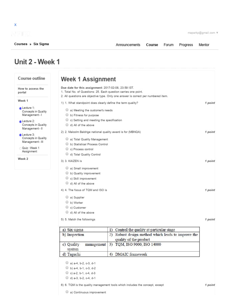 Six Sigma - - Unit 2 - Week 1 | PDF | Six Sigma | Quality