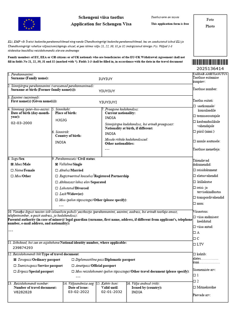 Visa 2025136414 | PDF