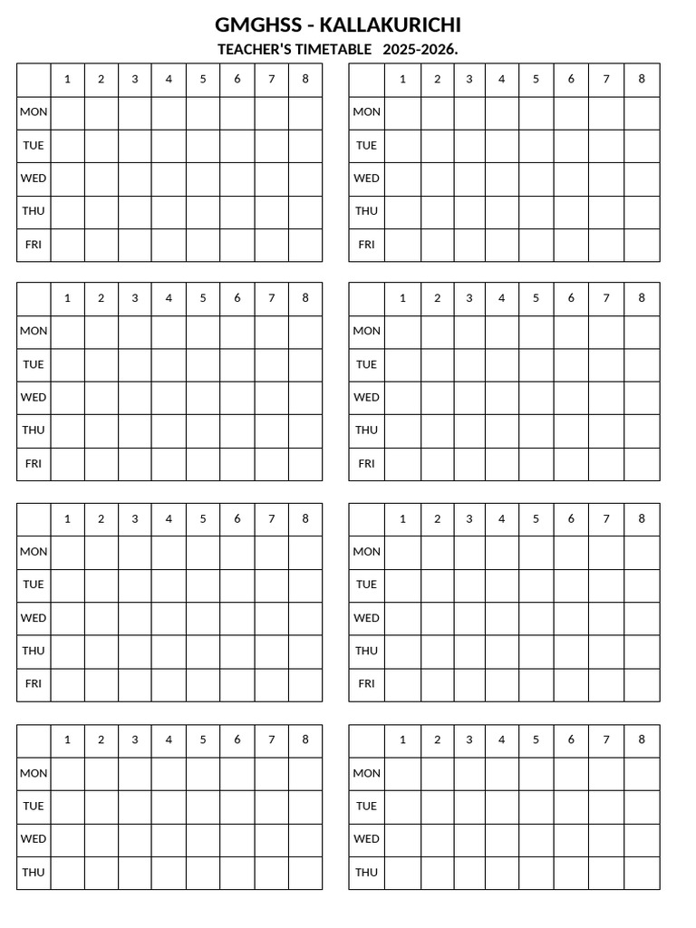 GMGHSS Kallakurichi Teacher Timetable 2025-26 | PDF