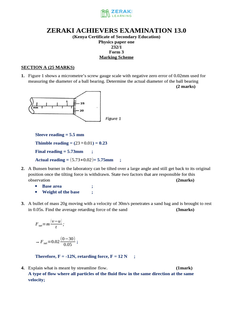 Physics Marking Scheme for KCSE Exam | PDF | Force | Quantity