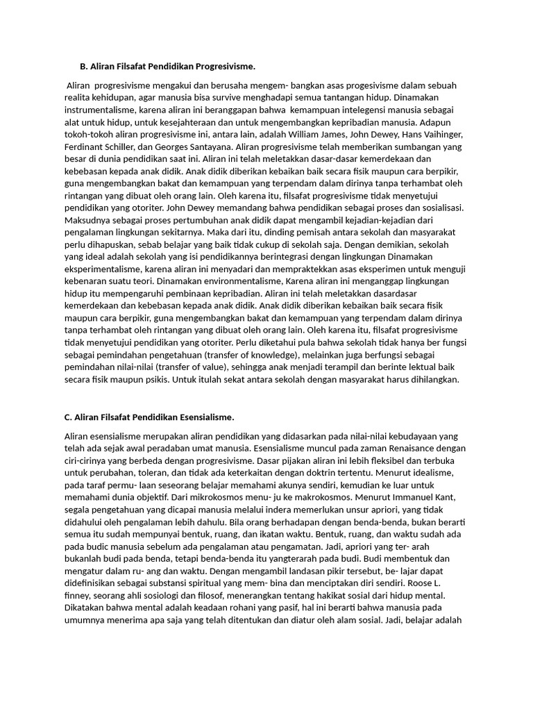 B. Aliran Filsafat Pendidikan Progresivisme | PDF