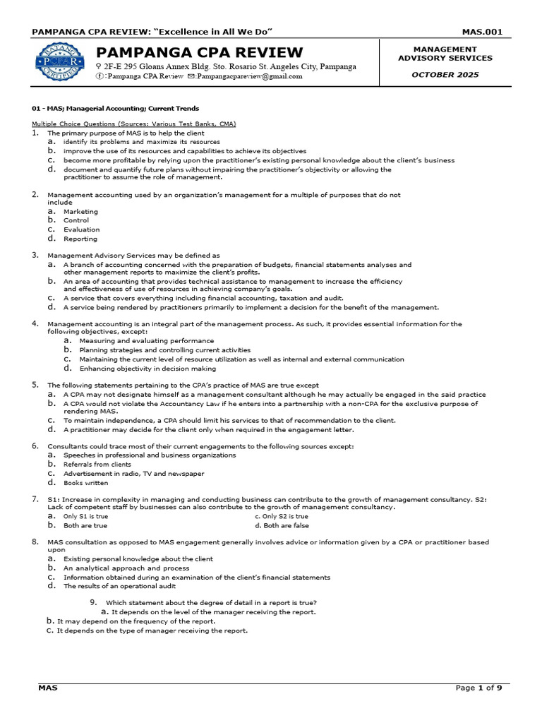 Pampanga CPA Review: Management Advisory Services | PDF | Certified ...