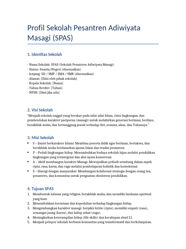 Profil Sekolah Pesantren Adiwiyata SPAS | PDF