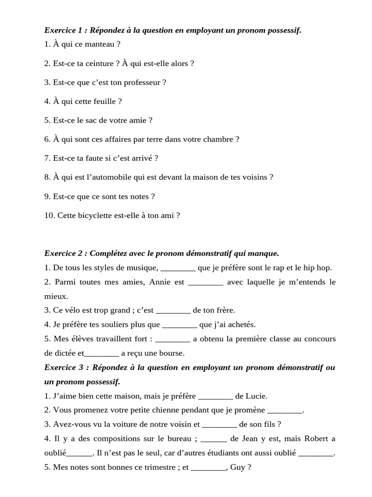 Exercices sur les pronoms en français | PDF