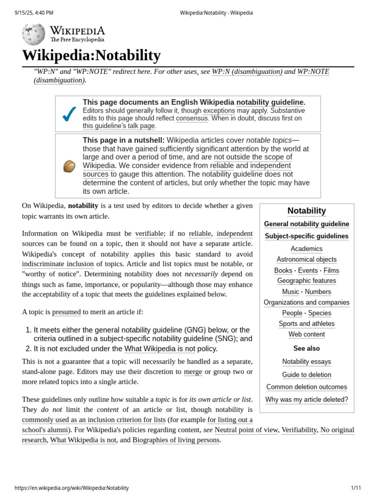Wikipedia Notability Guidelines Overview | PDF | Wikipedia