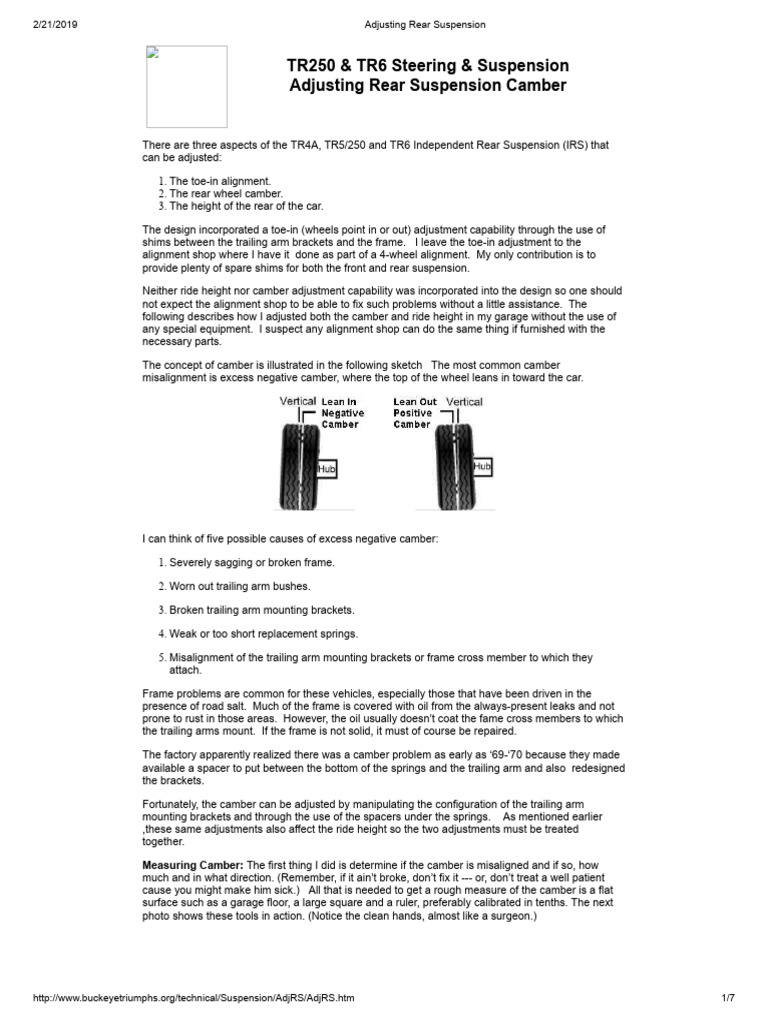 Adjusting TR250/TR6 Rear Suspension Camber | PDF | Trigonometry | Angle