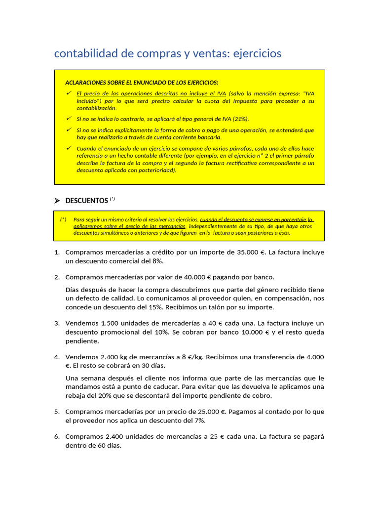 Ejercicios de Contabilidad: Compras y Ventas | PDF | Factura | Contabilidad