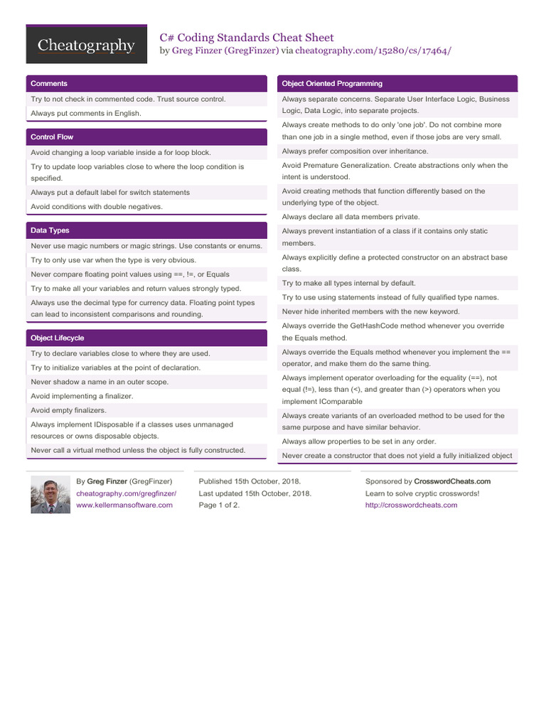 C# Coding Standards Cheat Sheet | PDF | Control Flow | Class (Computer ...