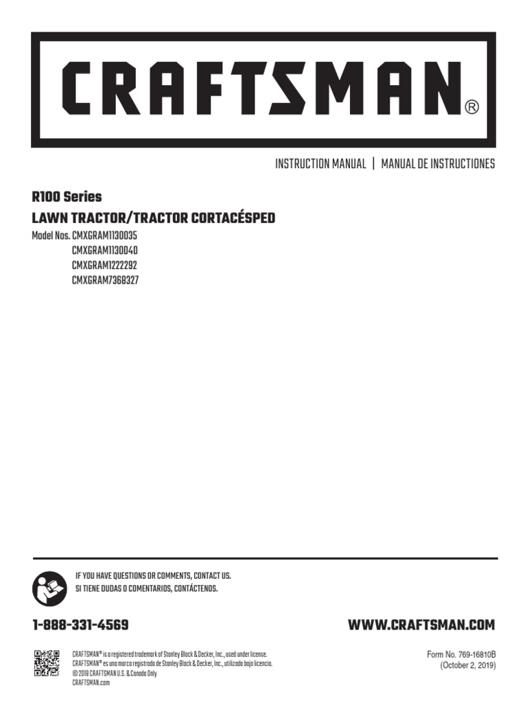 CRAFTSMAN R100 Lawn Tractor Manual | PDF | Tractor