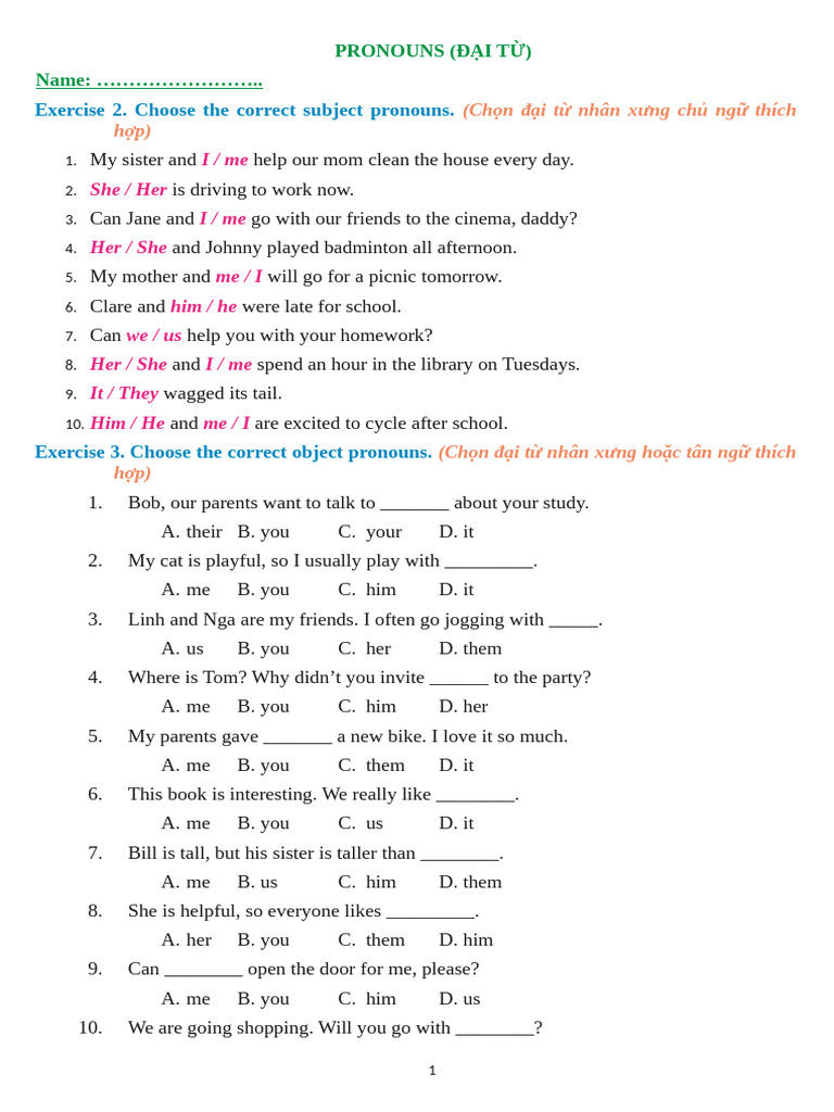 Object Pronouns and Exercises Guide | PDF | Linguistic Morphology | Syntax