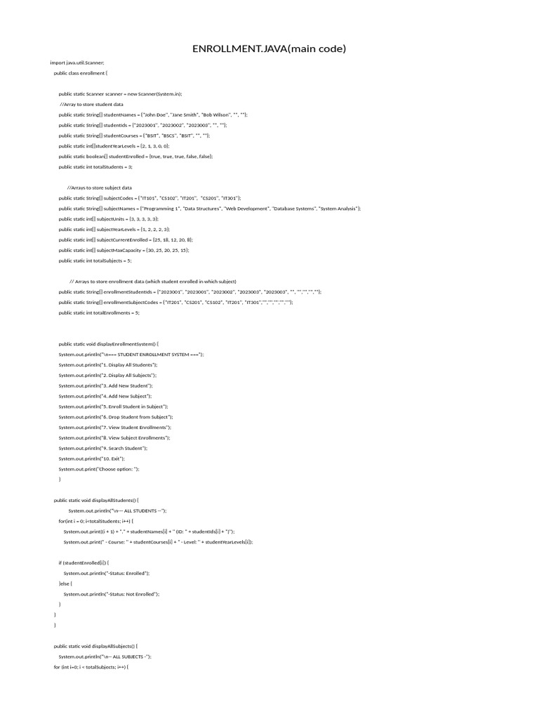 Student Enrollment System in Java | PDF | Software | Computer Data