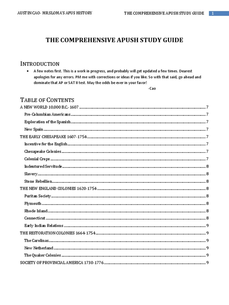 Comprehensive APUSH Study Guide | PDF | Thirteen Colonies | American ...