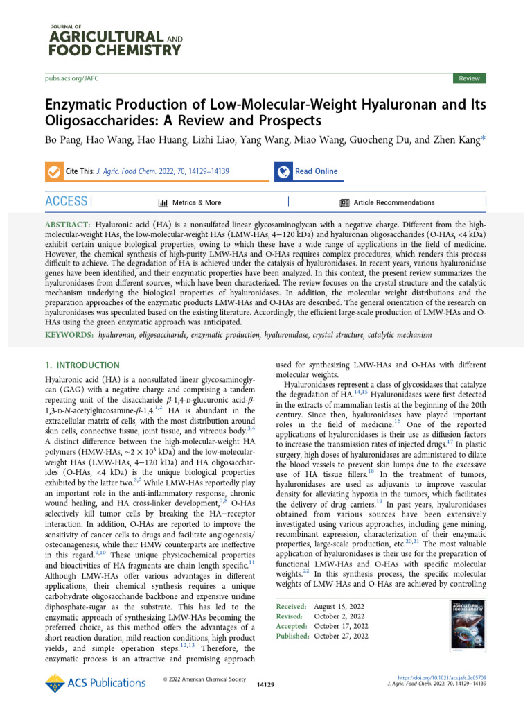 Enzymatic Production of Low-Molecular-Weight Hyaluronan and Its ...