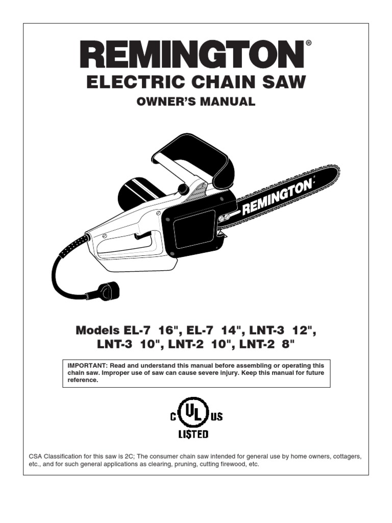 Remington Electric Chainsaw PDF Logging Screw