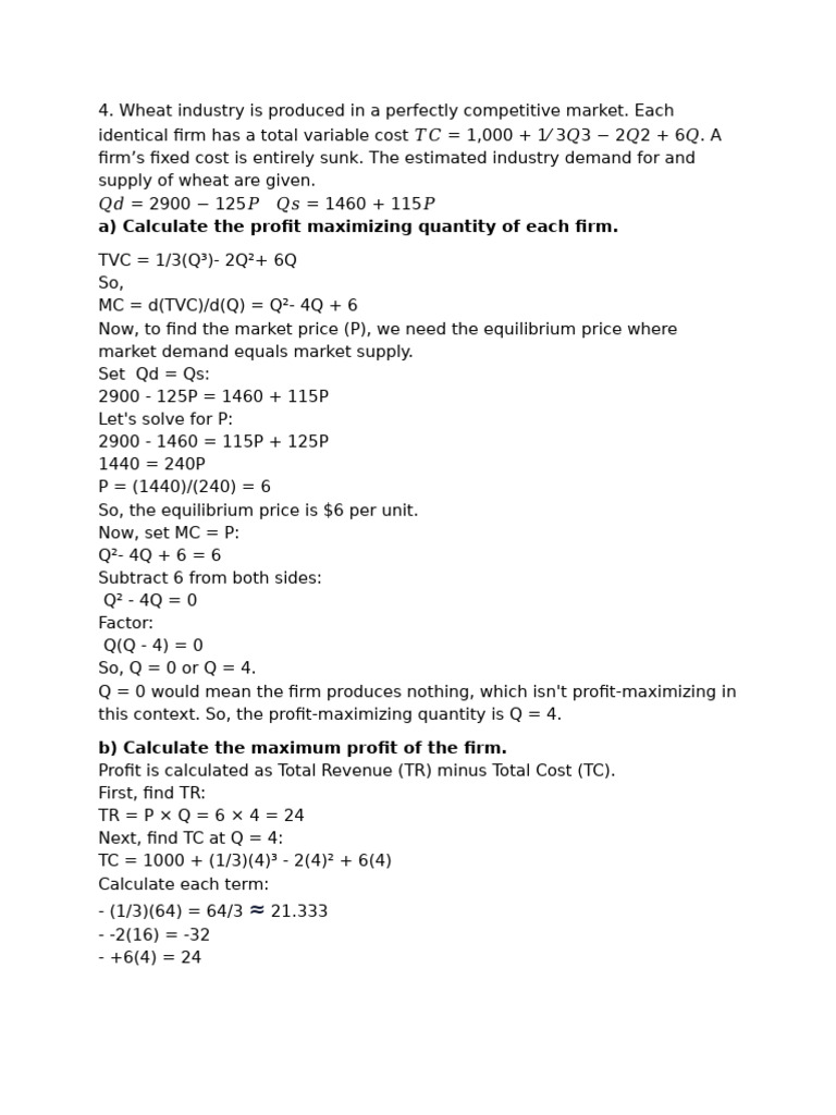 Wheat Industry Profit Maximization Analysis | PDF