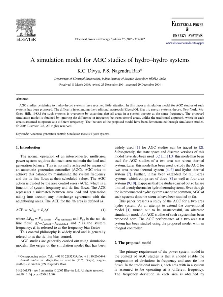 AGC Simulation Model for Hydro Systems | PDF | Hydropower | Simulation