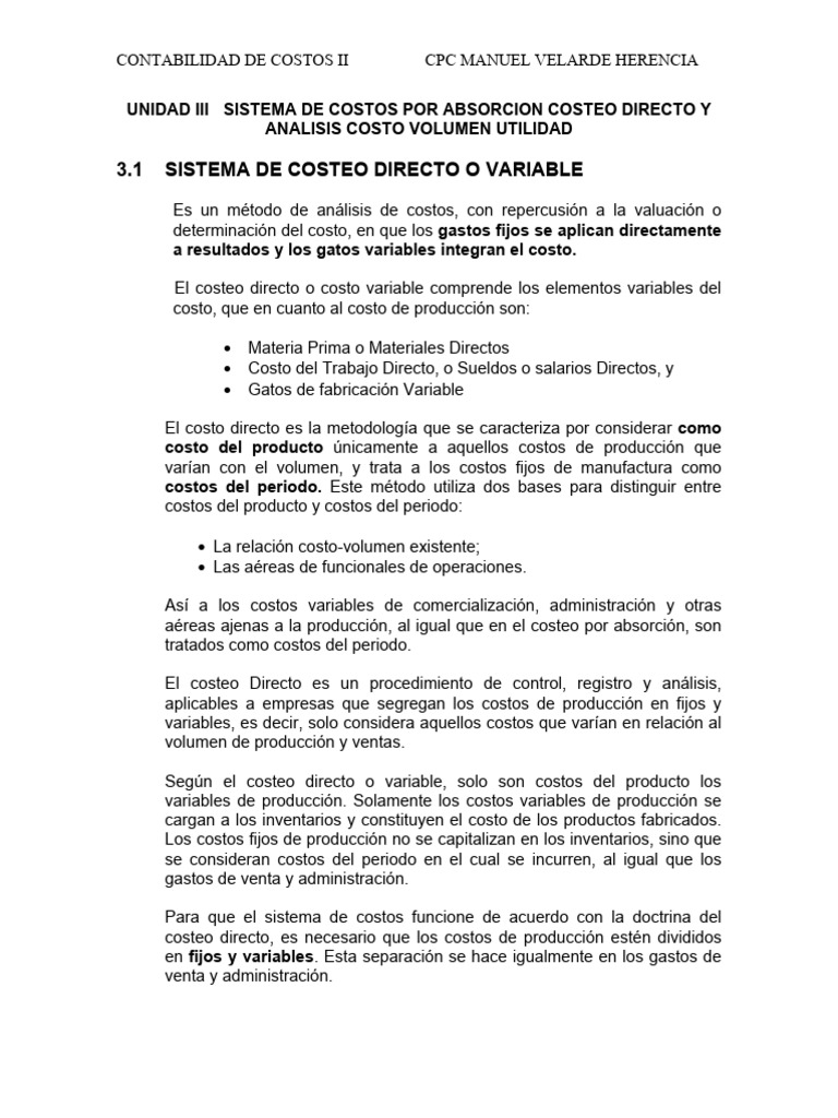 Costeo Directo vs. Absorbente en Contabilidad | PDF | Costo ...
