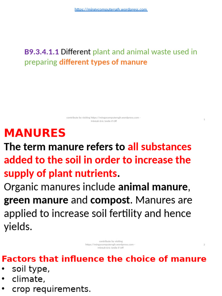 Types and Benefits of Organic Manure | PDF | Manure | Compost