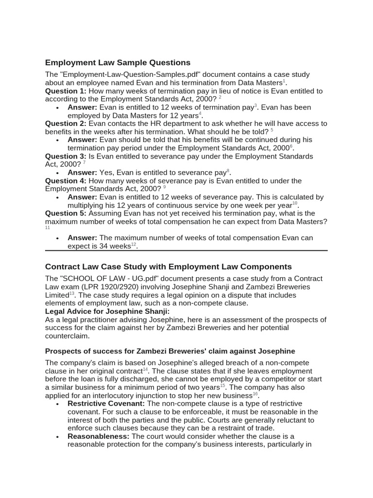 Employment Law Case Study Questions | PDF | Employment | Labour Law