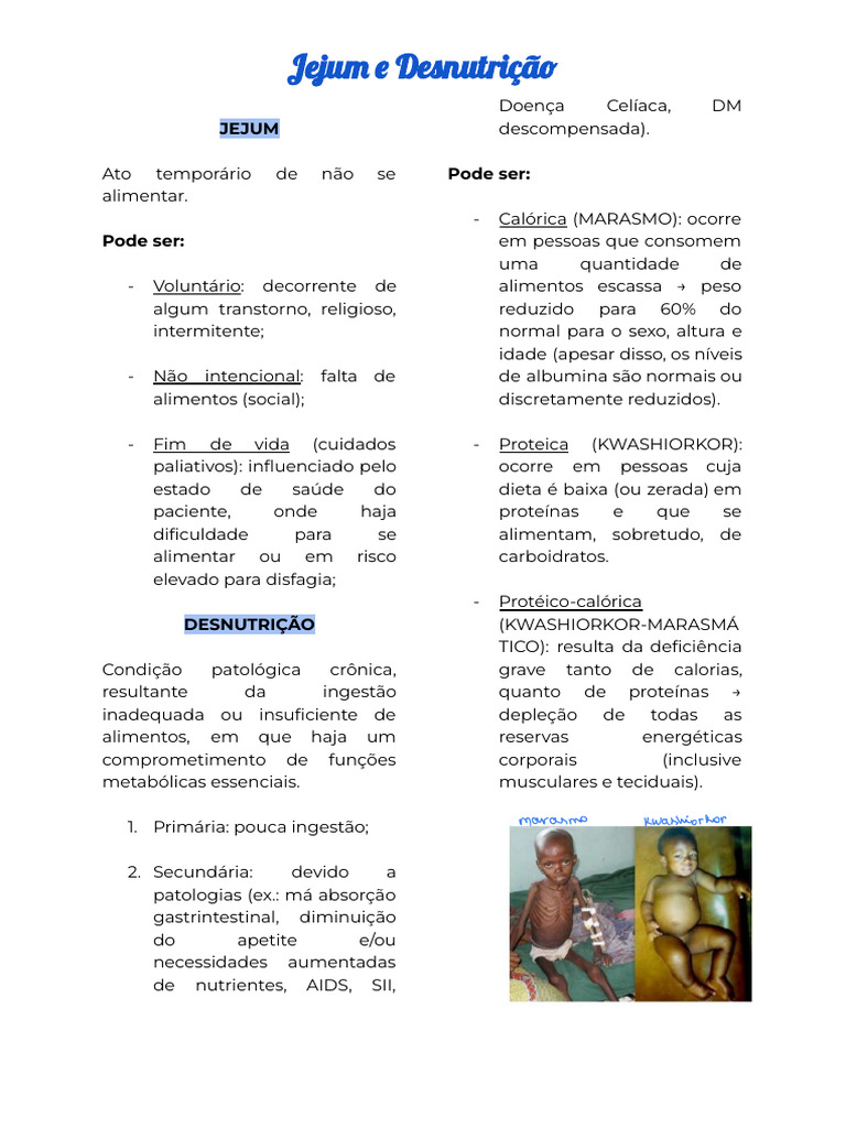 Diferença entre Marasmo e Kwashiorkor | PDF | Desnutrição | Alimentos