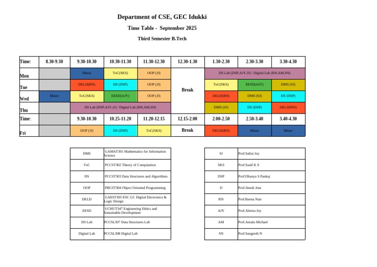 CSE GEC Idukki B.Tech Sept 2025 Timetable | PDF | Theoretical Computer ...