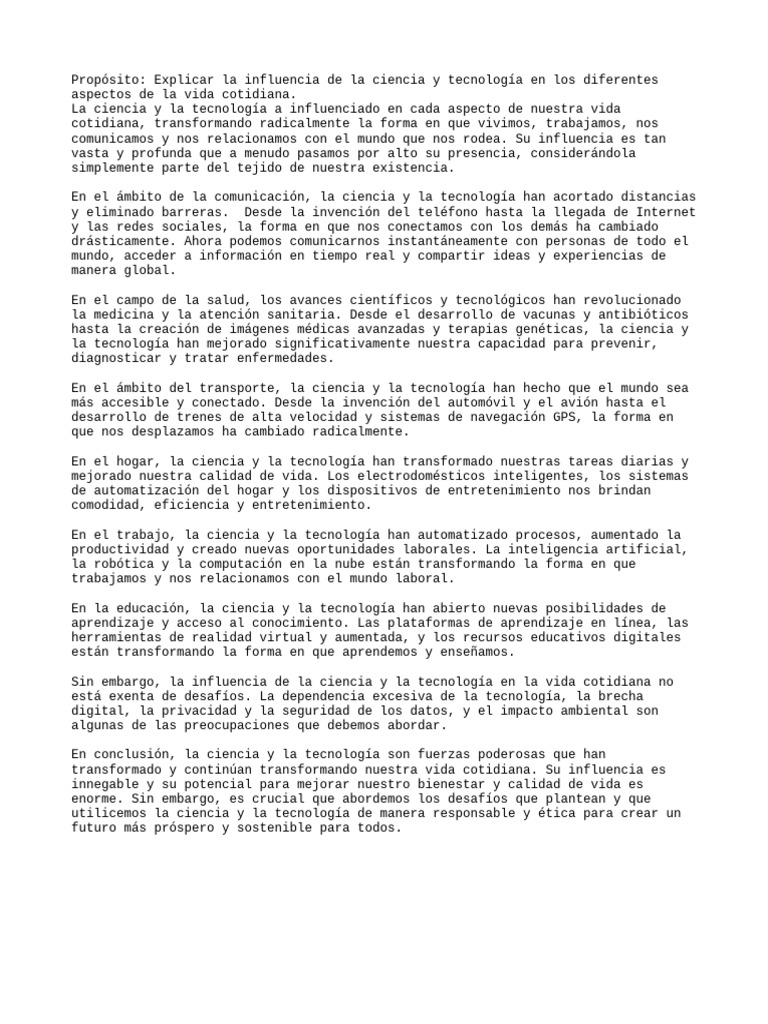 Impacto de Ciencia y Tecnología en la Vida Cotidiana | PDF ...