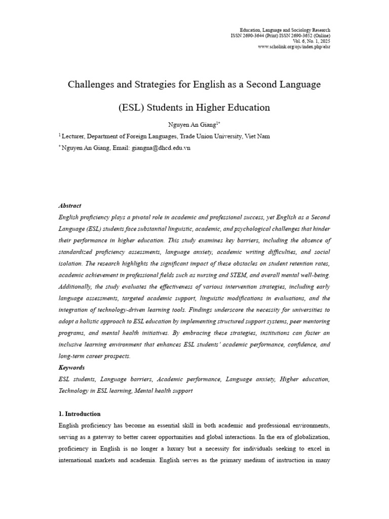 ESL Student Challenges in Higher Education | PDF | English As A Second ...