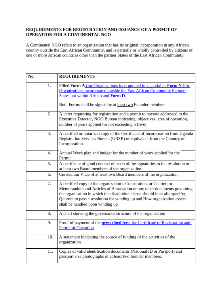 Continental NGO Registration Requirements | PDF | Non Governmental ...