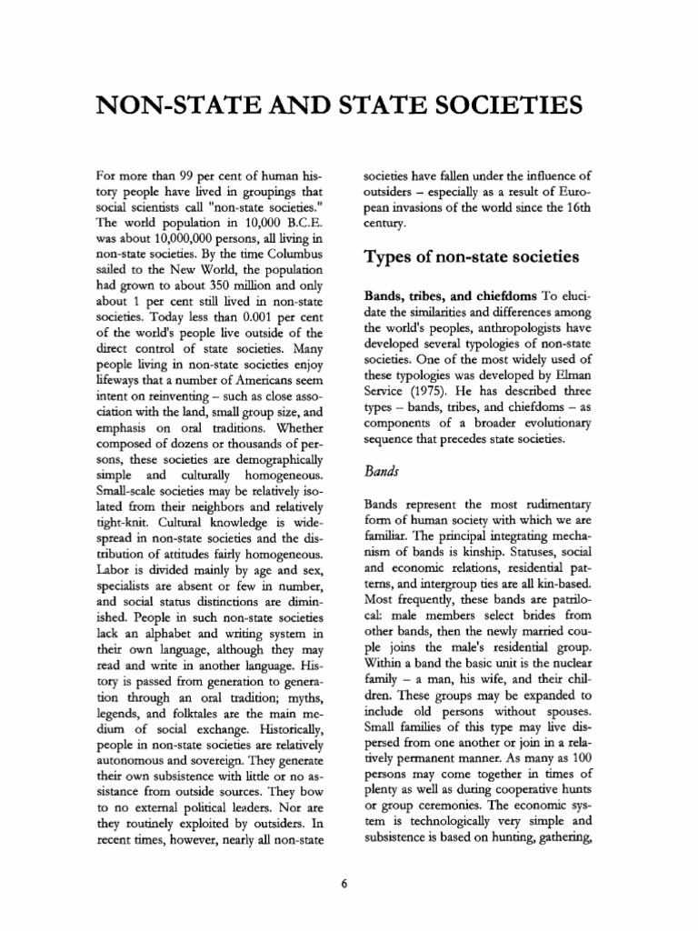 Non State and State Societies | PDF | Tribe | Society