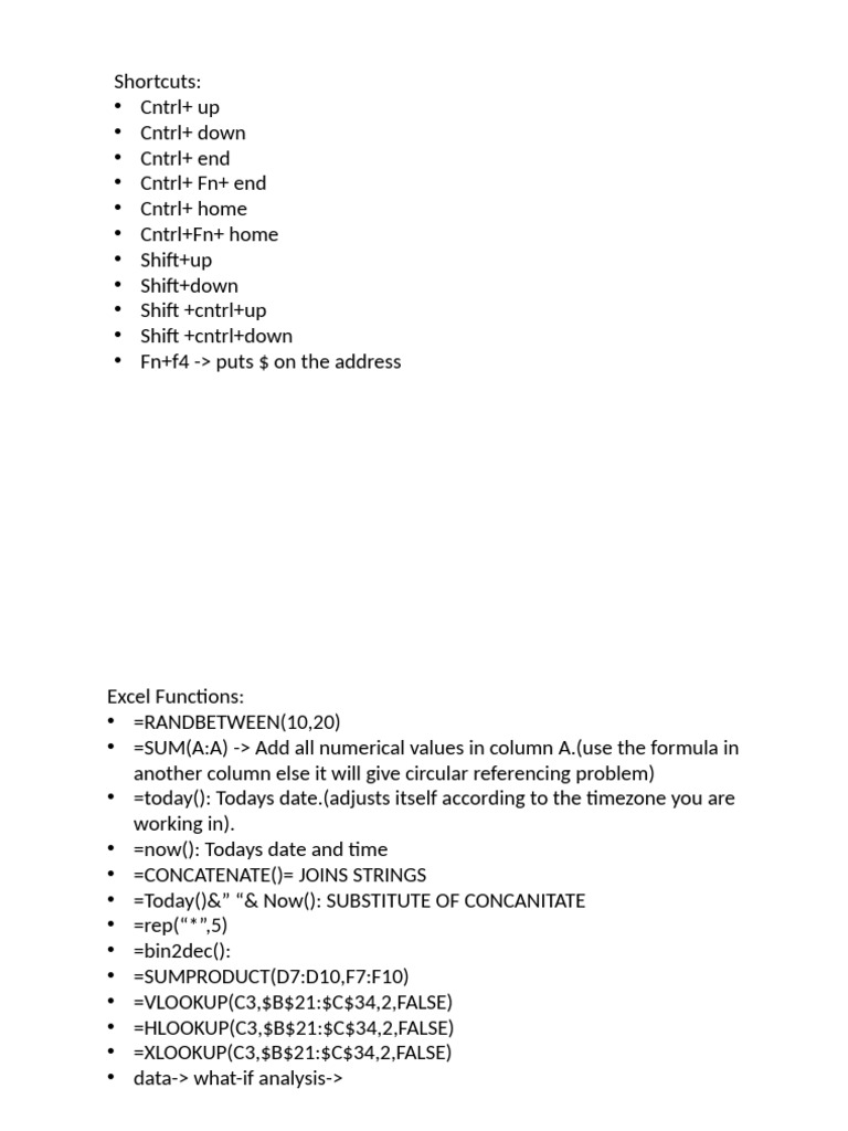 Essential Excel Shortcuts and Functions | PDF