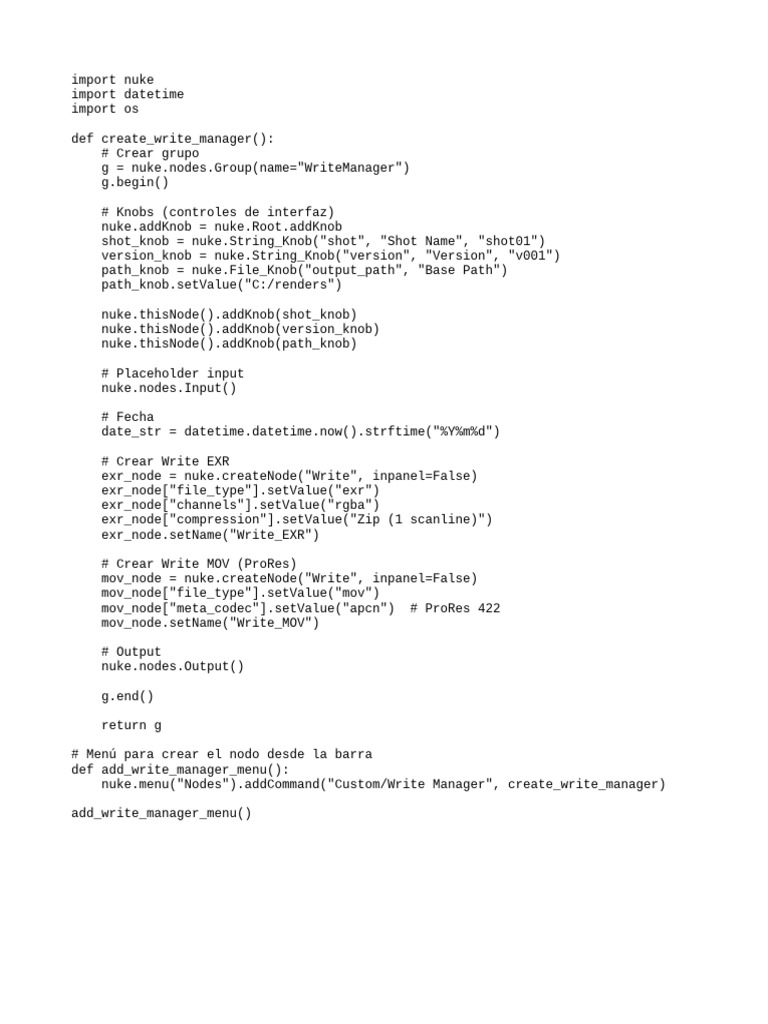 Nuke Write Manager Script | PDF